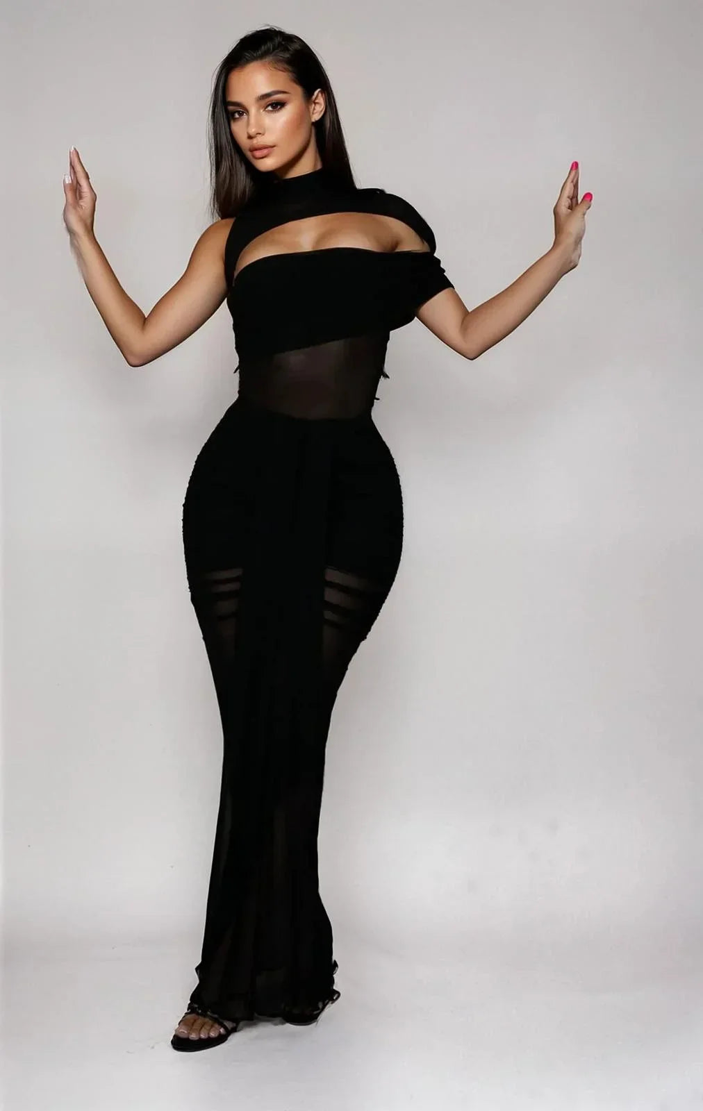 Obsidian Seduction Mesh Skirt Set - Black