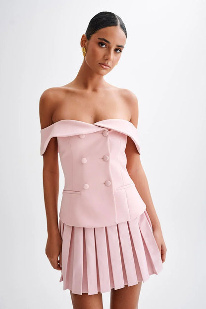 Off-Shoulder Grace Pleated Skirt Set