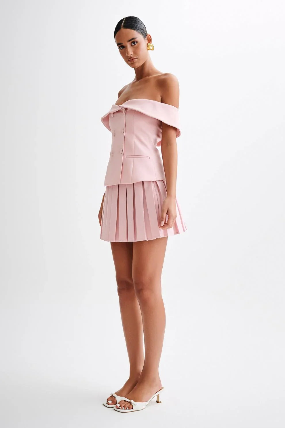 Off-Shoulder Grace Pleated Skirt Set