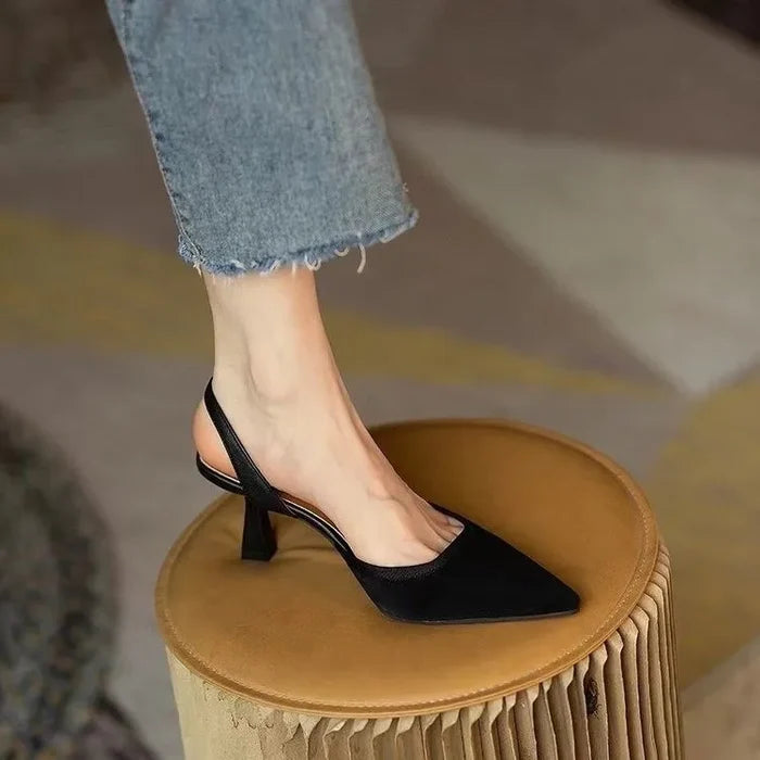 Olive And Black Slingback Kitten Heel Pumps