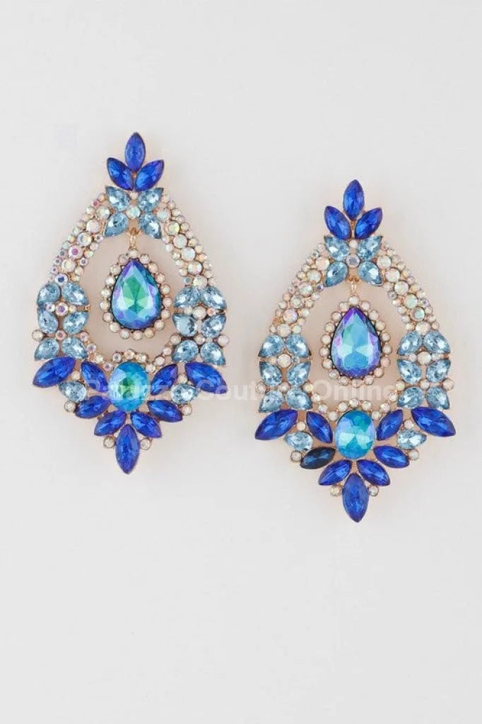 Open Crystal Drop Earrings with Blue Rhinestone Details
