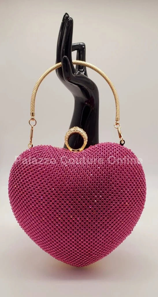 Open Your Heart Clutch Rhinestone Sparkle Evening Bag (Fuchsia)