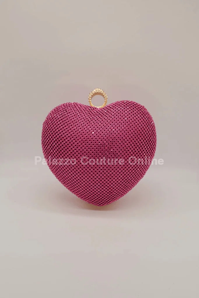Open Your Heart Clutch Rhinestone Sparkle Evening Bag (Fuchsia)