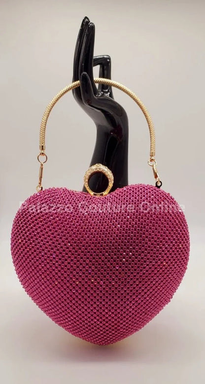 Open Your Heart Heart Clutch Bag with Rhinestone Sparkle (Fuchsia)