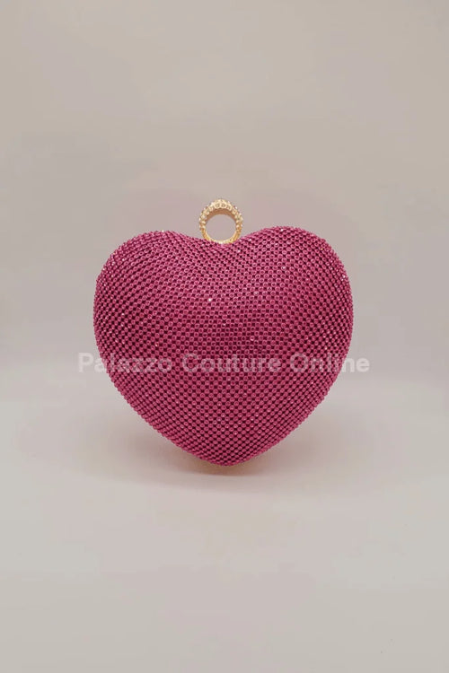 Open Your Heart Heart Clutch Bag with Rhinestone Sparkle (Fuchsia)