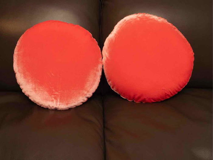 Pair Of Custom  Round Vibrant Tangerine Pink Velvet Accent Pillows