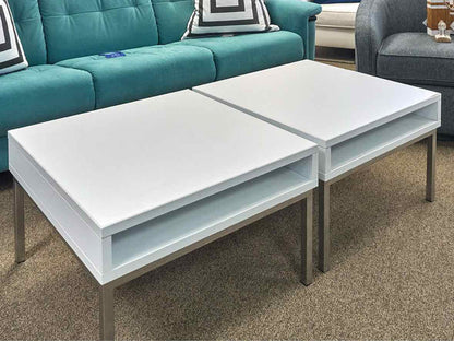 Pair of Global Furniture Contemporary White Side Tables with Chrome Legs