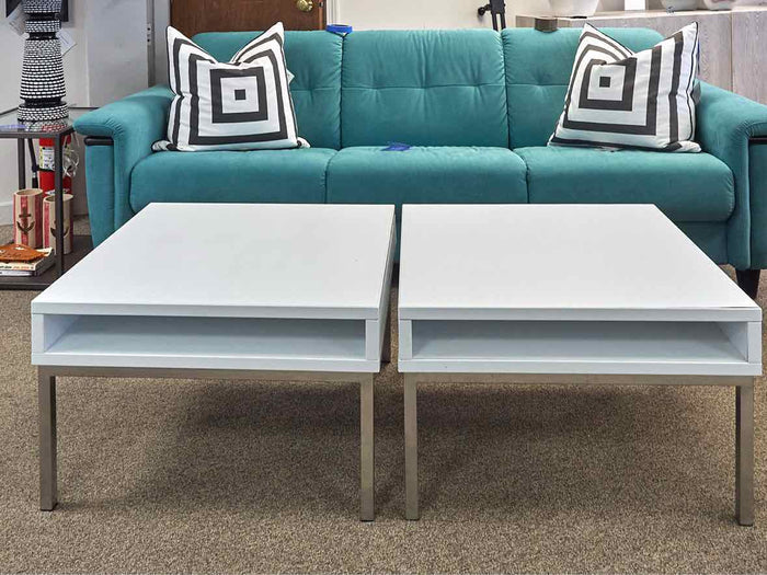 Pair of Global Furniture Contemporary White Side Tables with Chrome Legs
