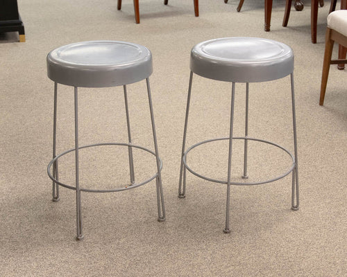 Pair of Silver Finish Metal Counter Stools