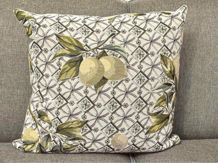 Pair Upholstered Lemon Accent Velvet Backing Accent Pillows