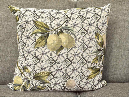 Pair Upholstered Lemon Accent Velvet Backing Accent Pillows