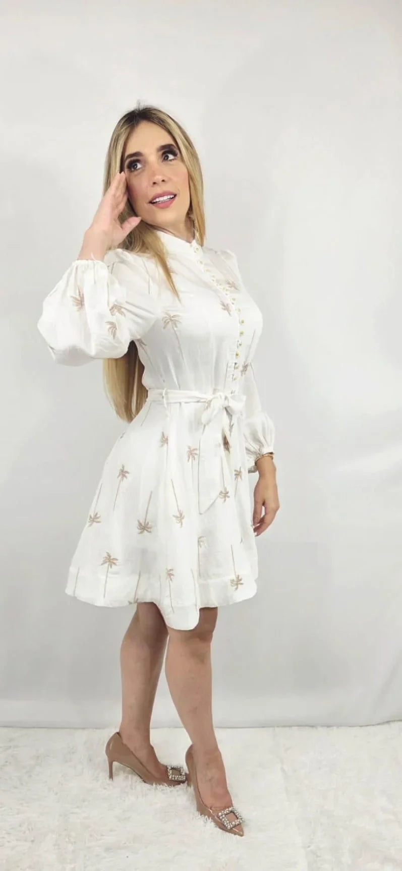 Palm Breeze Shirt Dress White