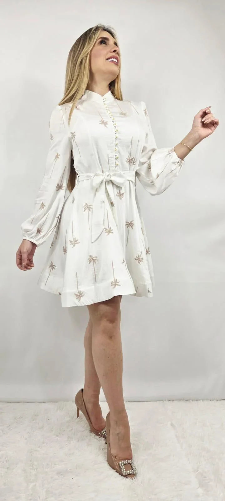 Palm Breeze Shirt Dress White