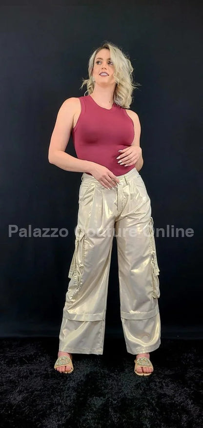 Luminous Shine Utility Cargo Pants (Beige)