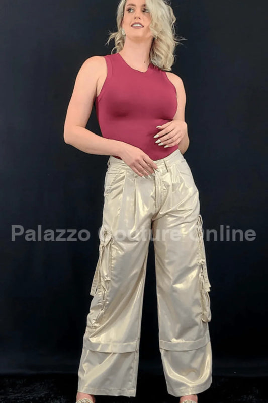 Luminous Shine Utility Cargo Pants (Beige)