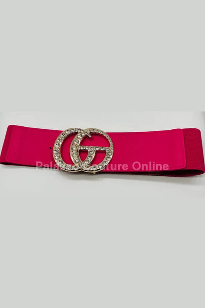 Paris Monogram  Rhinestones Elastic Belt (Fuchsia)