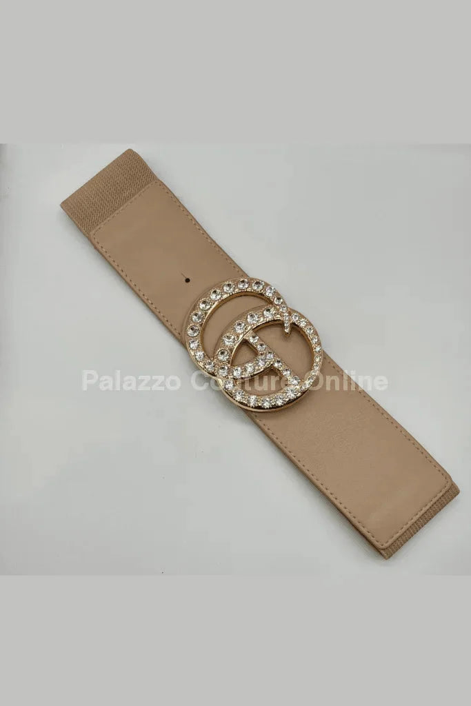Paris Rhinestone Elastic Belt (Tan)