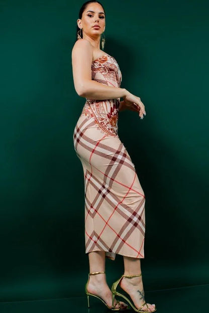 Parvati Bustier Skirt Set in Taupe