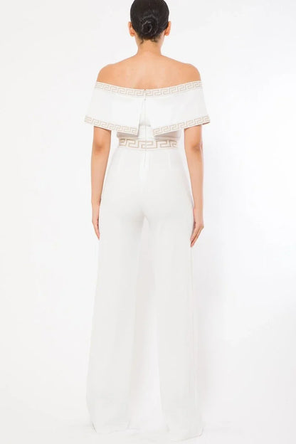 Passion White Jumpsuit with Off-Shoulder Wide Leg Design