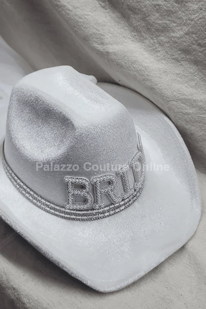 Pearl and Rhinestone Stud Bride  Cowboy Hat (White)