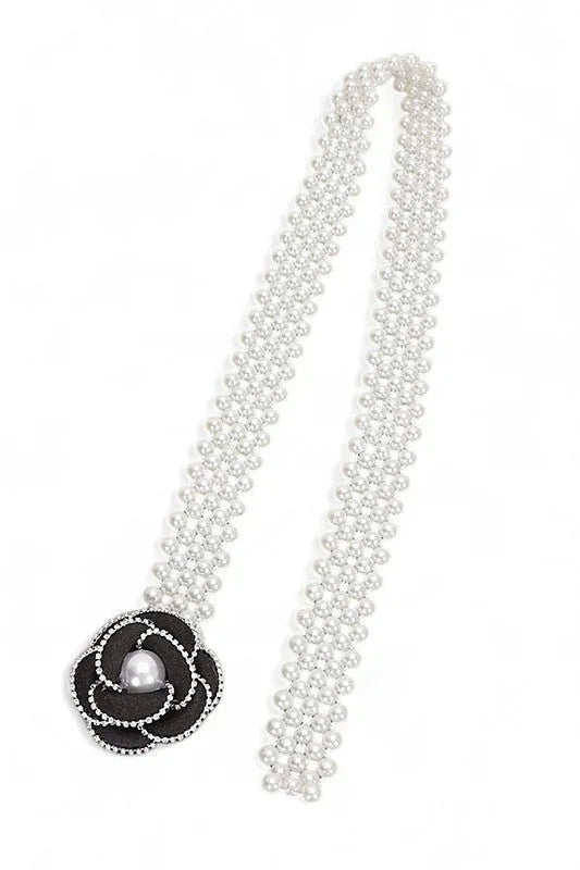 Pearl Bloom Statement Belt Black