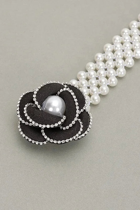 Pearl Bloom Statement Belt Black