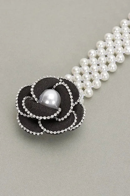 Pearl Bloom Statement Belt Black