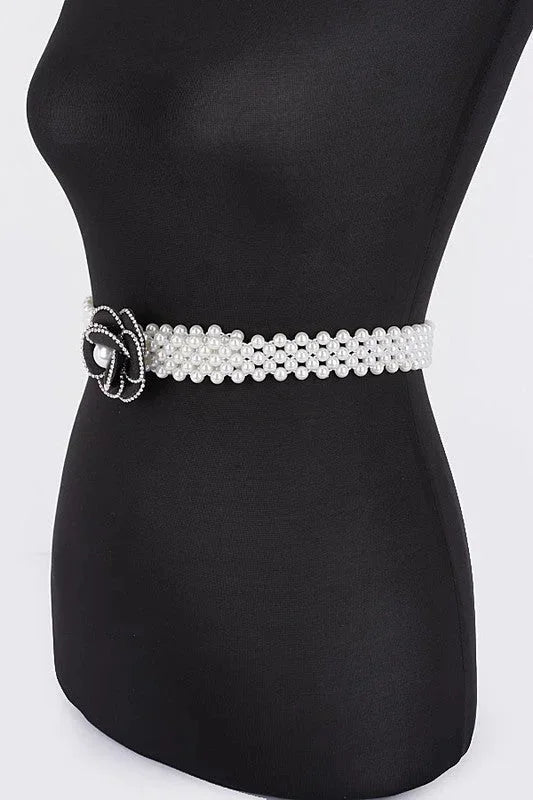 Pearl Bloom Statement Belt Black
