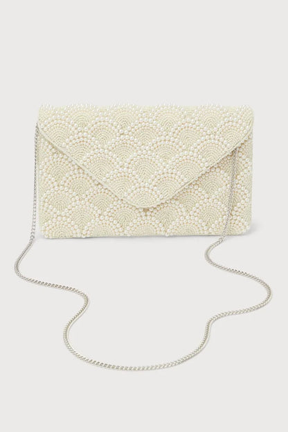 Pearl Elegance Envelope Clutch Ivory