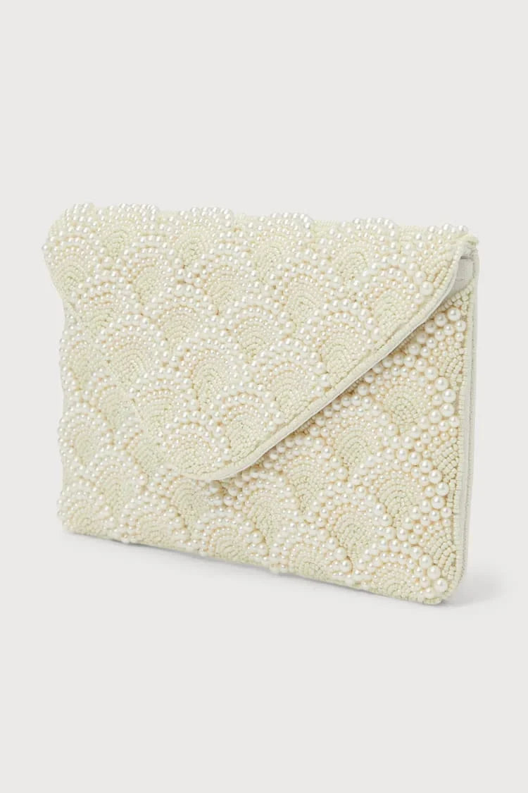 Pearl Elegance Envelope Clutch Ivory