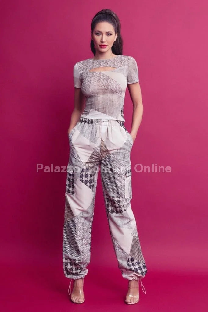 Perfect Match Cargo Pants Set - Lace-Up Mesh Top