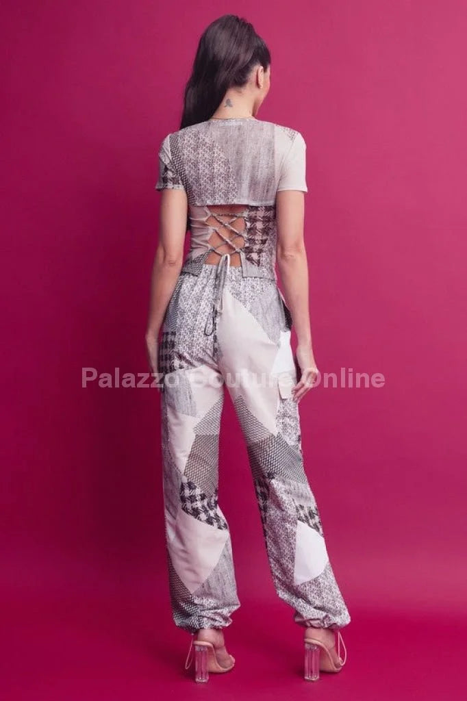 Perfect Match Cargo Pants Set - Lace-Up Mesh Top