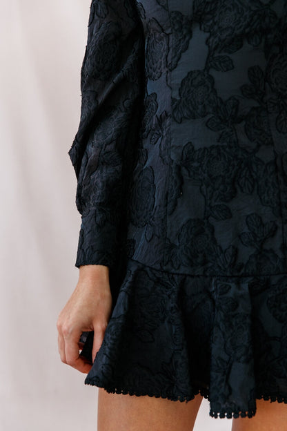 Camellia Open Back Cuff Sleeve Dress Black