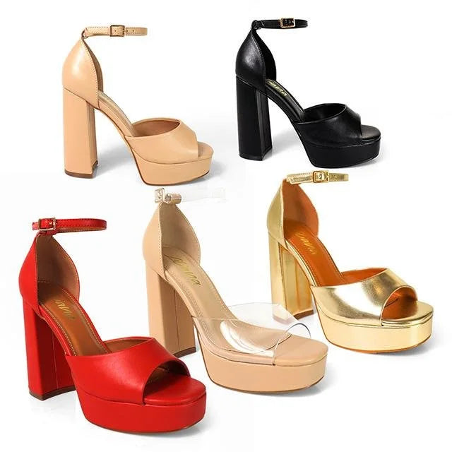 Platform Bliss Chunky Heels -Nude