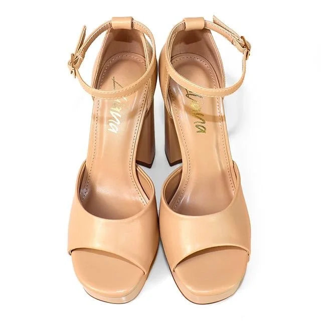Platform Bliss Chunky Heels -Nude