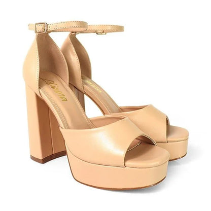 Platform Bliss Chunky Heels -Nude