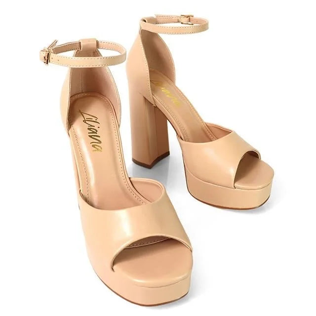 Platform Bliss Chunky Heels -Nude