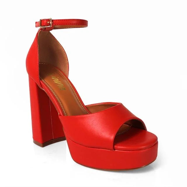 Platform Bliss Chunky Heels-Red
