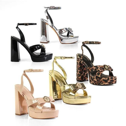 Platform Olina Tamara Cross & Bow Heels -Gold