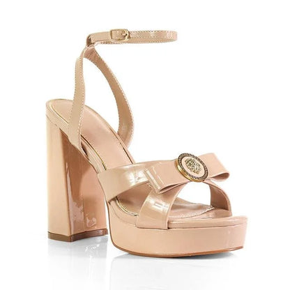 Platform Olina Tamara Cross & Bow Heels -Nude