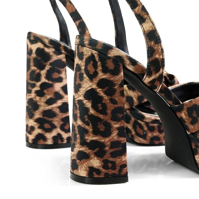 Platform Olina Tamara Cross & Bow Heels -Animal Print