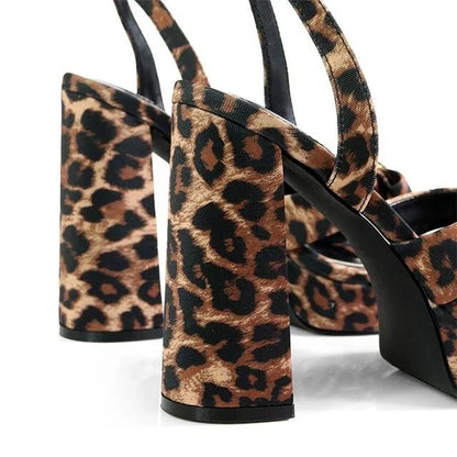 Platform Olina Tamara Cross & Bow Heels -Animal Print
