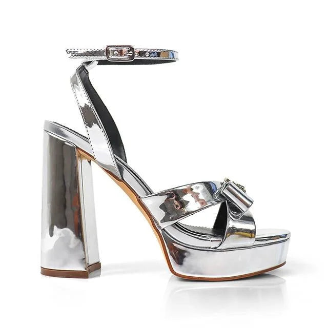 Platform Olina Tamara Cross & Bow Heels -Silver