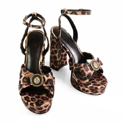 Platform Olina Tamara Cross & Bow Heels -Animal Print