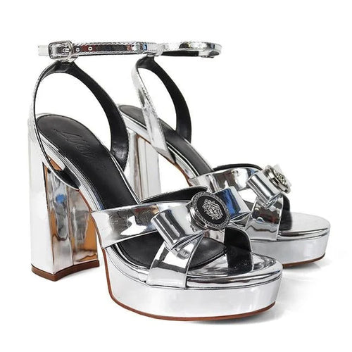 Platform Olina Tamara Cross & Bow Heels -Silver