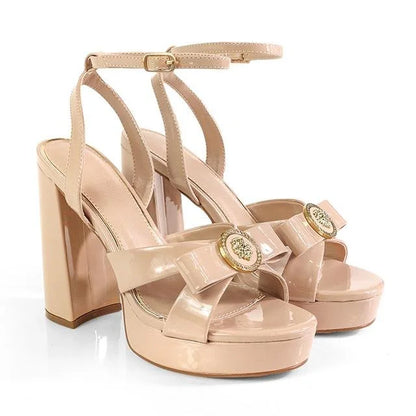 Platform Olina Tamara Cross & Bow Heels -Nude