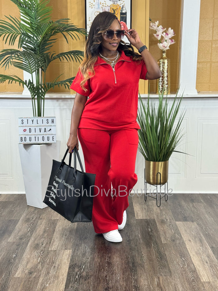 Polished Ease Half Zip Set Up to 3XL (Red)
