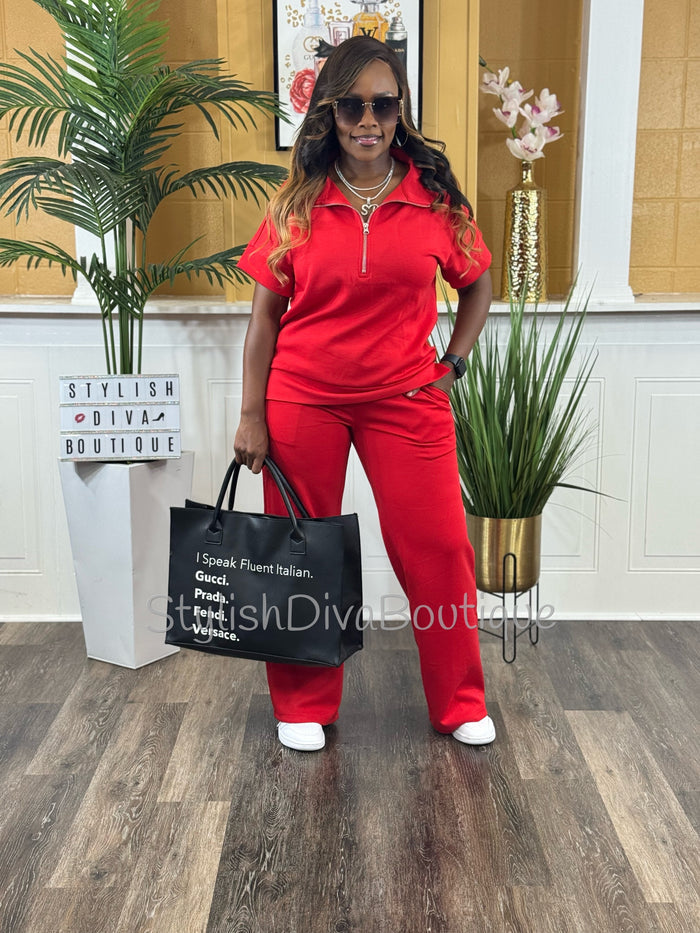 Polished Ease Half Zip Set Up to 3XL (Red)