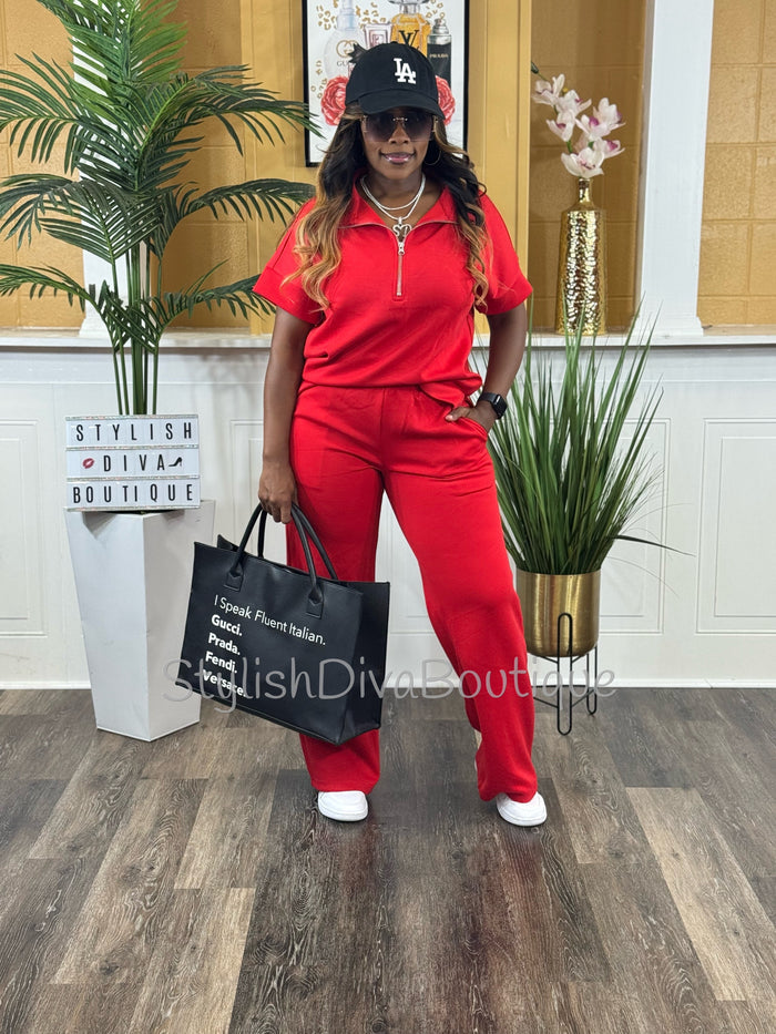 Polished Ease Half Zip Set Up to 3XL (Red)