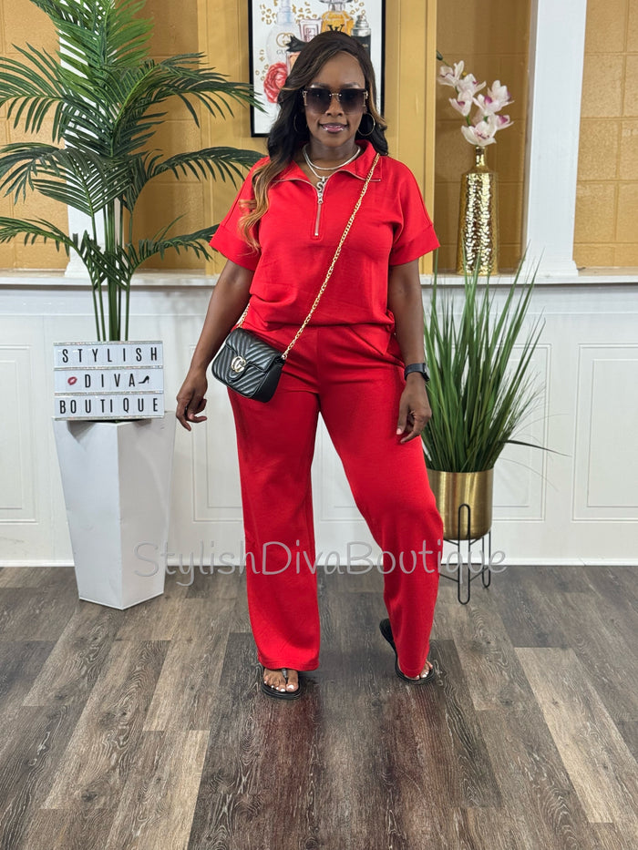 Polished Ease Half Zip Set Up to 3XL (Red)